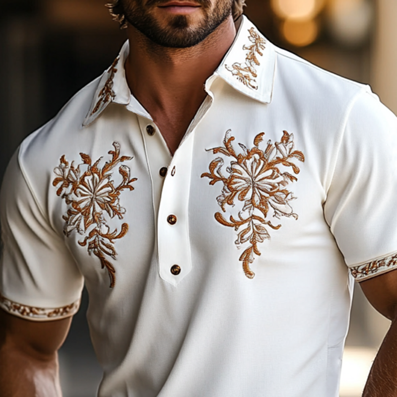 Herrepoloskjorte i vestlig stil, brodert med korte ermer MTA0997F2Y
