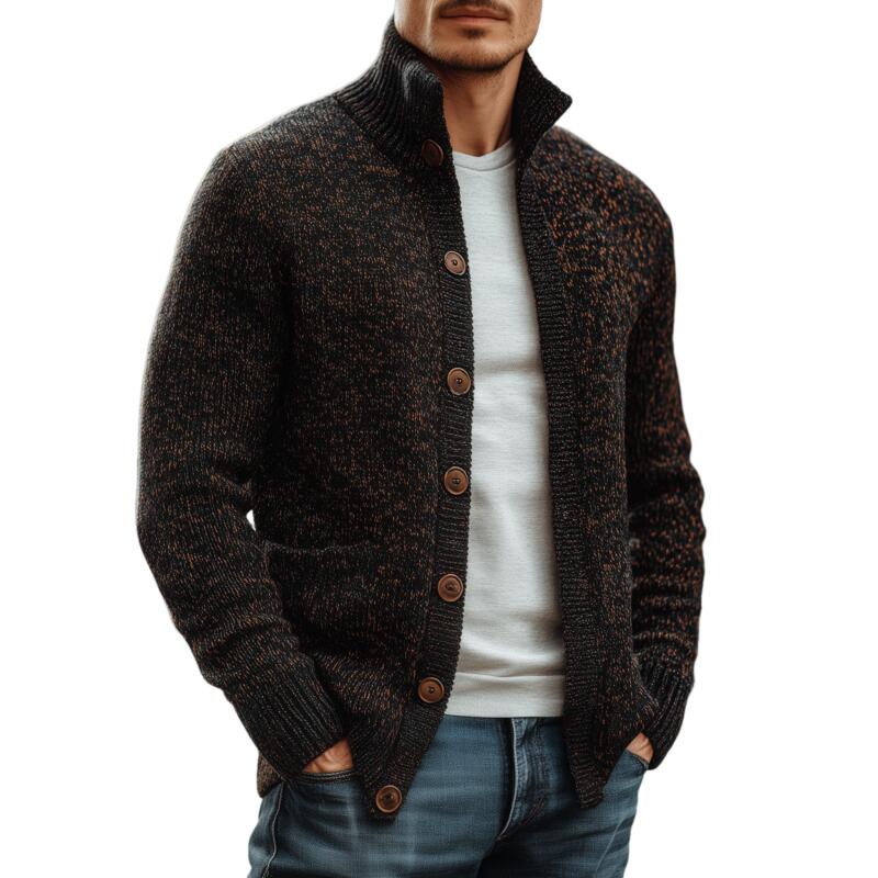 Men's Vintage Casual Stand Collar Single-Breasted Slim Fit Warm Knitted Cardigan MTA2119H0M