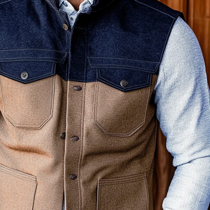 Men's Retro Colorblock Stand Collar Denim Vest MTA2284H0X