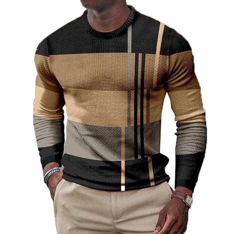 Men's Retro Classic Slim Fit Printed Knitted Long Sleeve Bottoming T-Shirt 11428412K