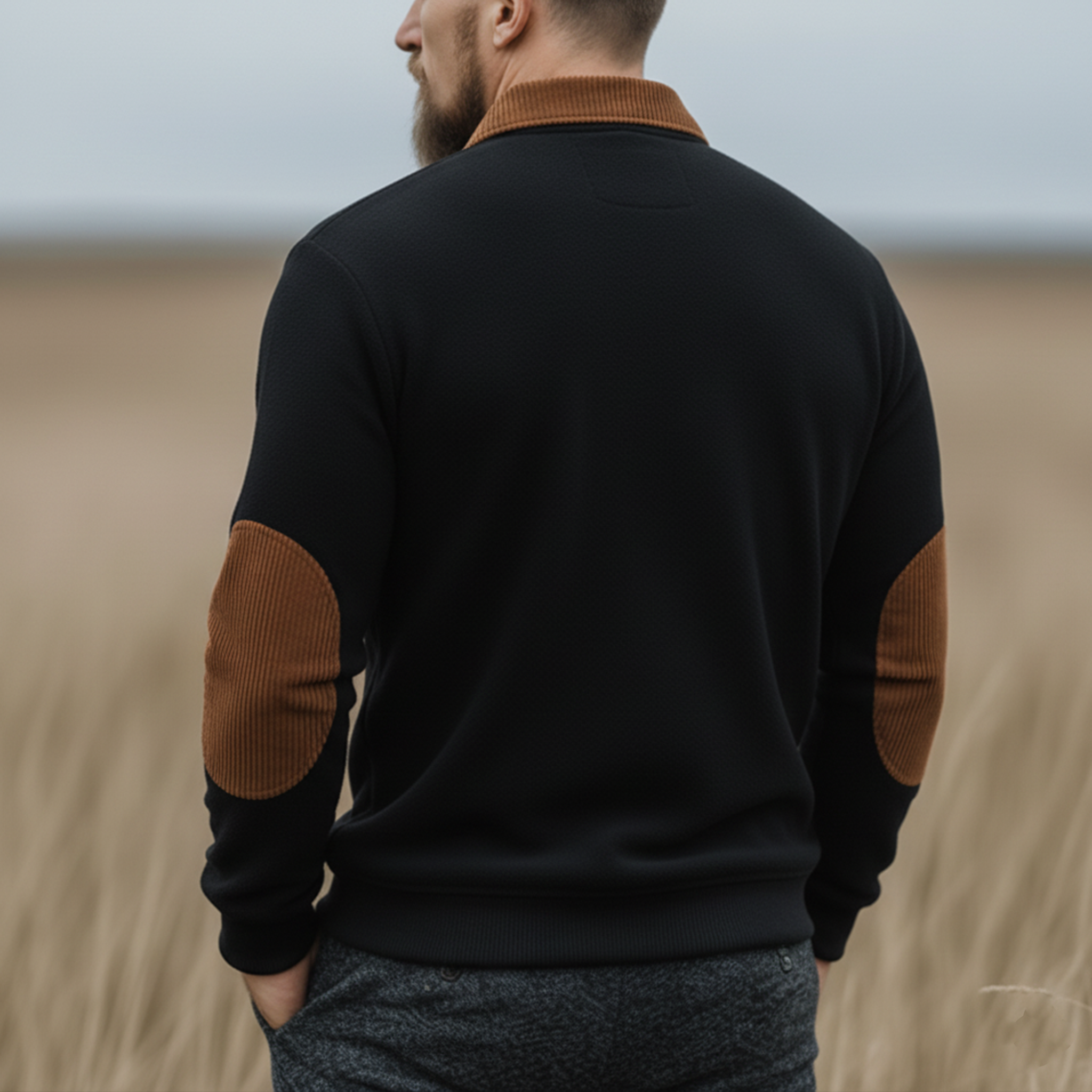 Men's Classic Western Tough Guy Style Dralon Fabric Warm Skin-friendly Slim Long-sleeved Polo Shirt MTA2221J5K