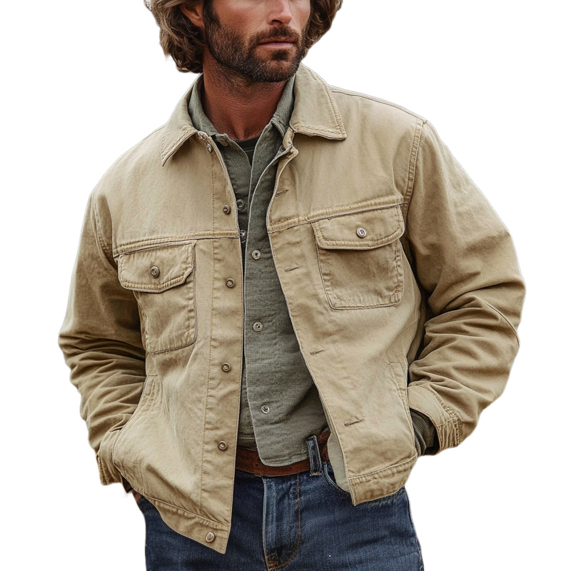 Men's Cotton Lapel Casual Solid Color Work Jacket MTA3092I4X