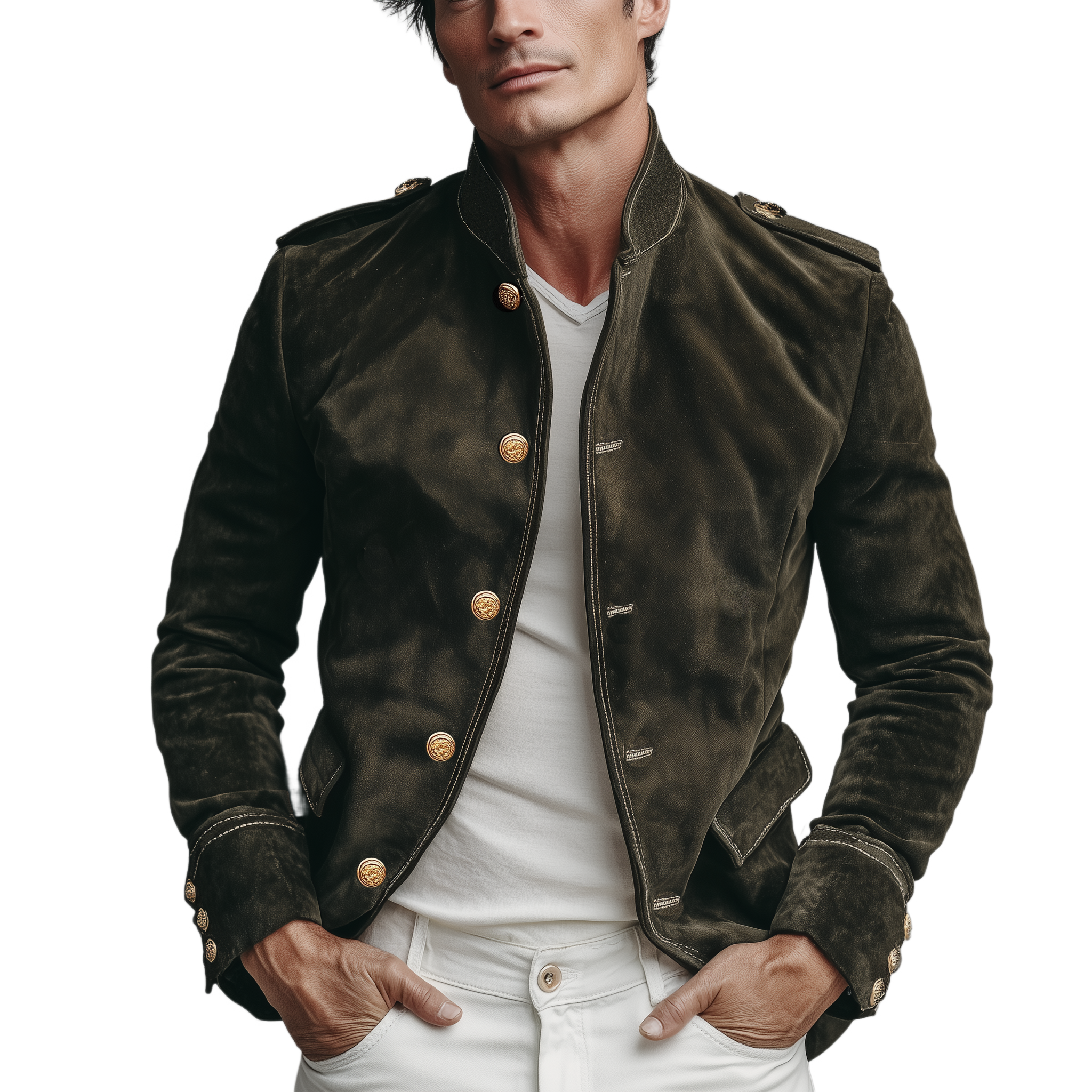 Men's Classic Vintage Stand Collar Suede Slim Fit Jacket MTA3063H3K