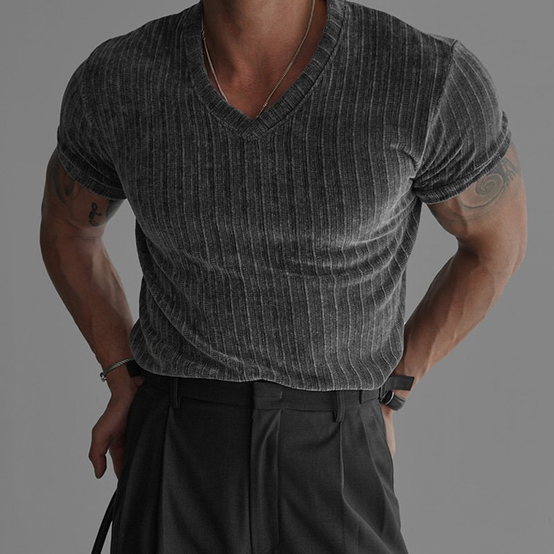 Men's Fashion Slightly Stretch V Neck Short Sleeve T-shirt MTA0681E0Z