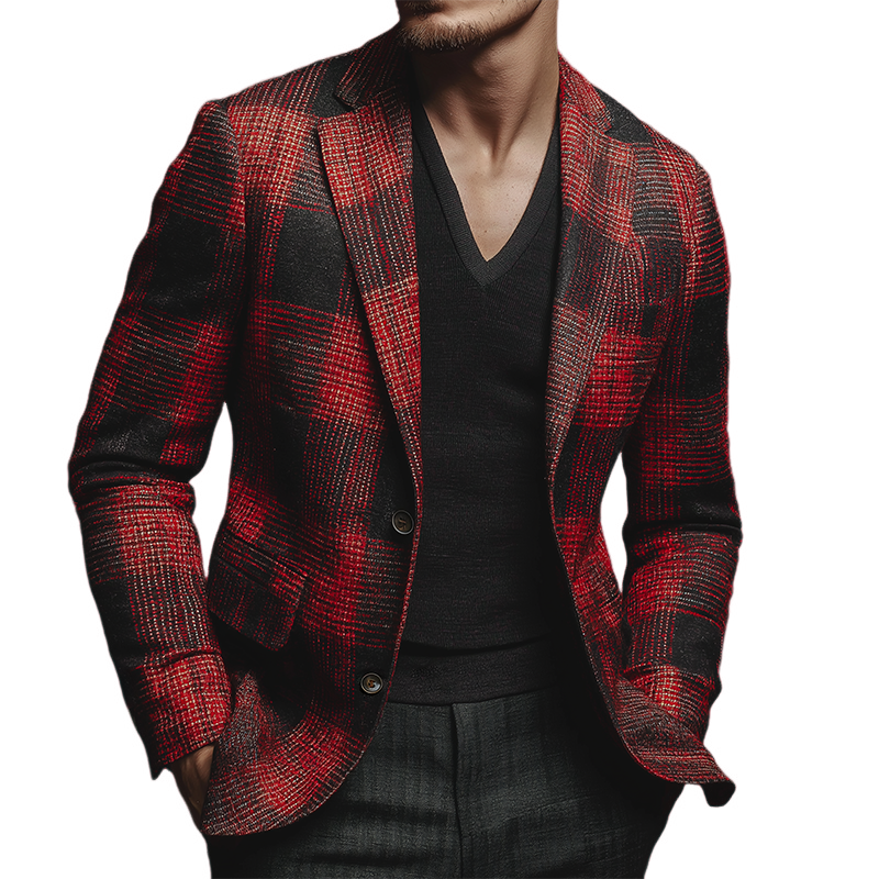 Men's Retro Casual Plaid Print Blazer MTA1350H7TO