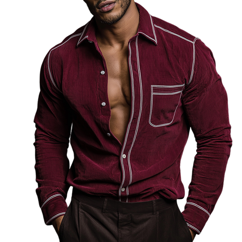 Men's Retro Casual Corduroy Lapel Long Sleeve Shirt MTA0422H4TO