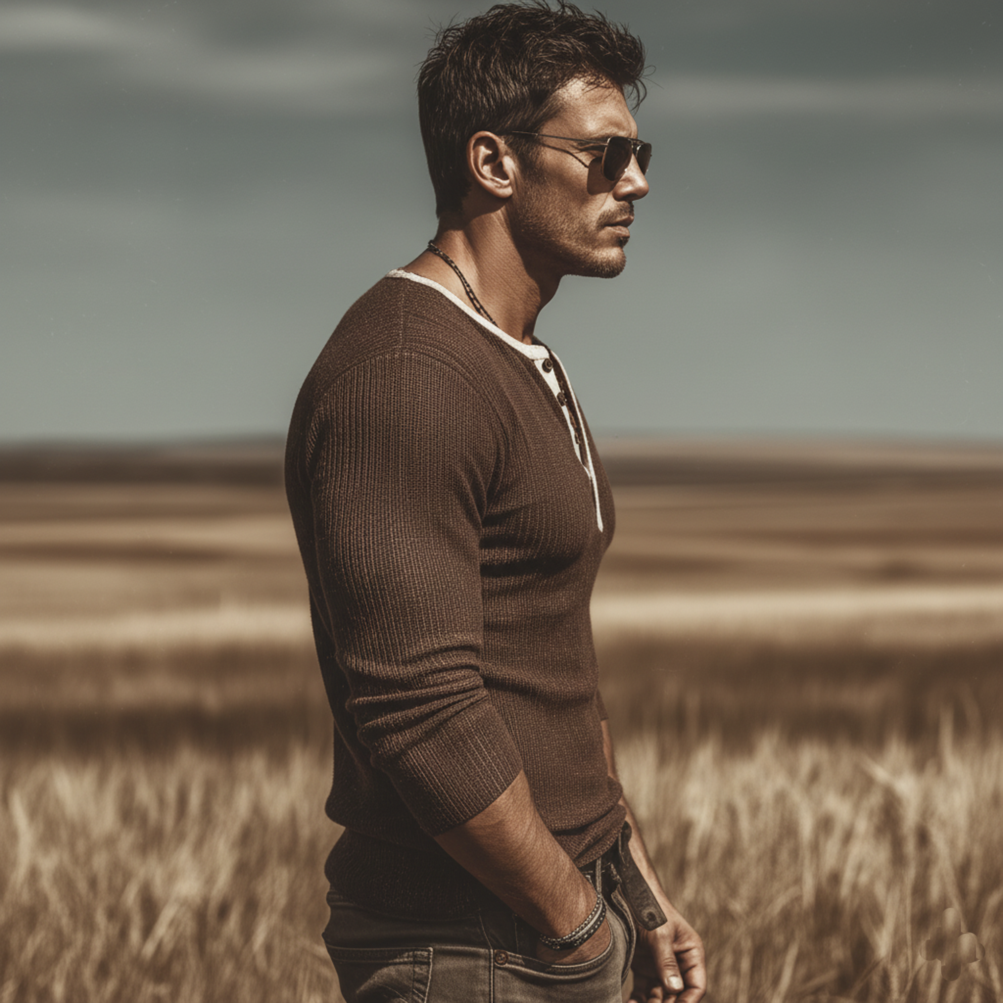 Men's Classic Casual Henley Neck Ribbed Slim-fit Long-sleeved T-shirt MTA1717L9K