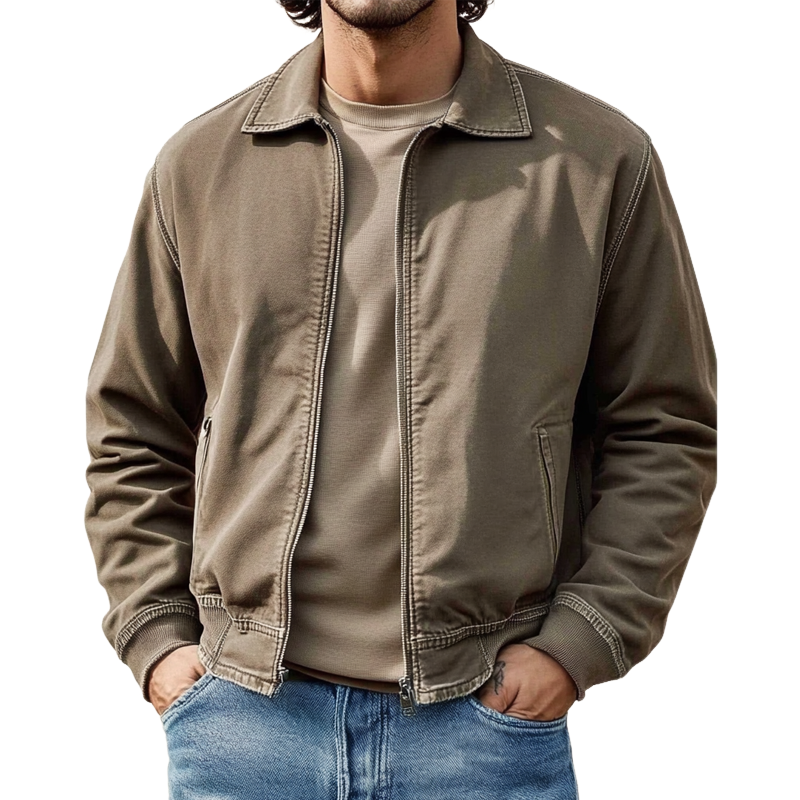 Men's Vintage Washed Lapel Denim Zipper Jacket MTA2720H7X