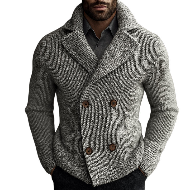 Men's Vintage Casual Knitted Slim Fit Double Breasted Lapel Cardigan Jacket MTA2239I7TO