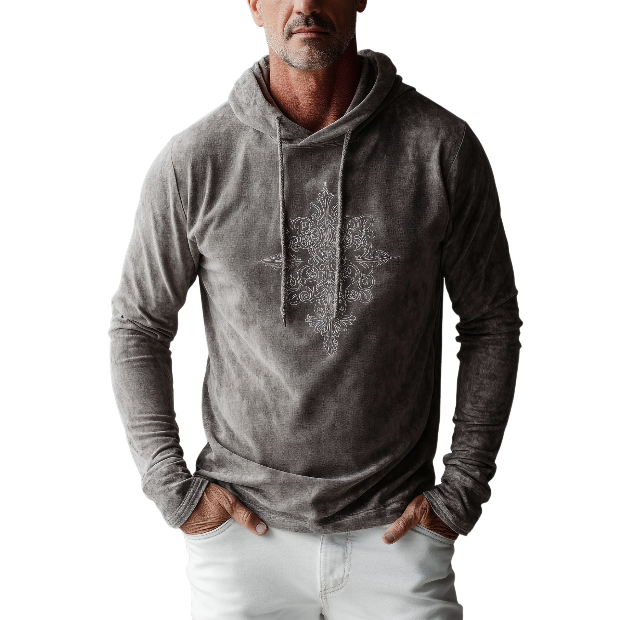 Men's Fashion Casual Thin Suede Embroidered Slim Fit Long Sleeve Hoodie MTA2990G5K