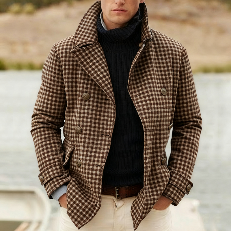 Men's Vintage Casual Plaid Lapel Double Breasted Jacket MTA1573J2TO