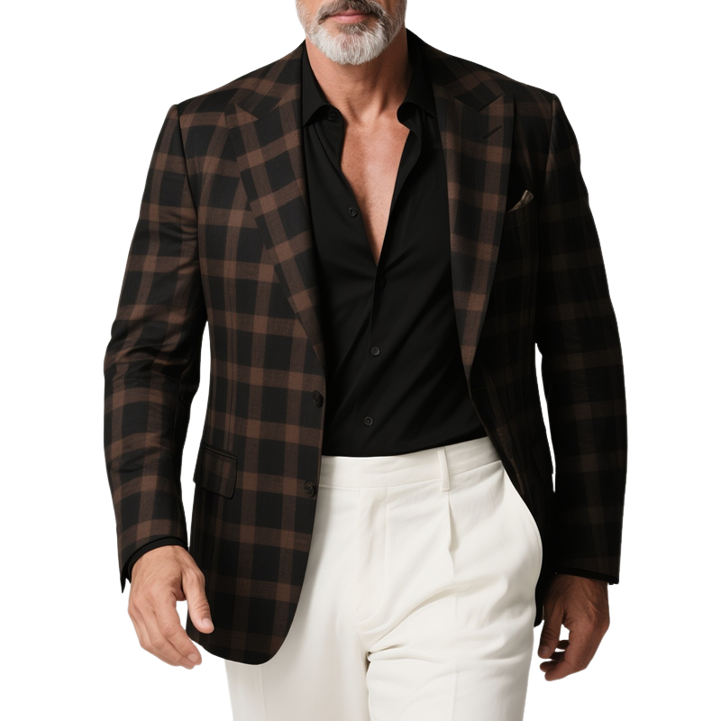 Men's Plaid Peak Lapel Two Buttons Casual Blazer MTA2469G0Z