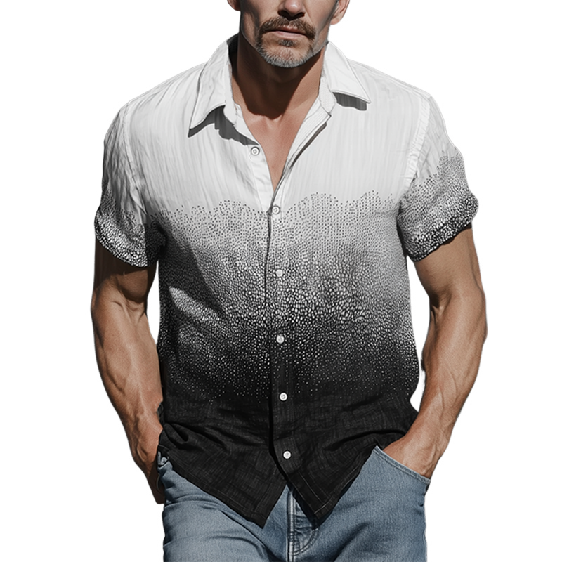 Men's Spring And Summer Fashion Casual Cotton Blended Art Print Gradient Short Sleeve Shirt MTA0819G3K