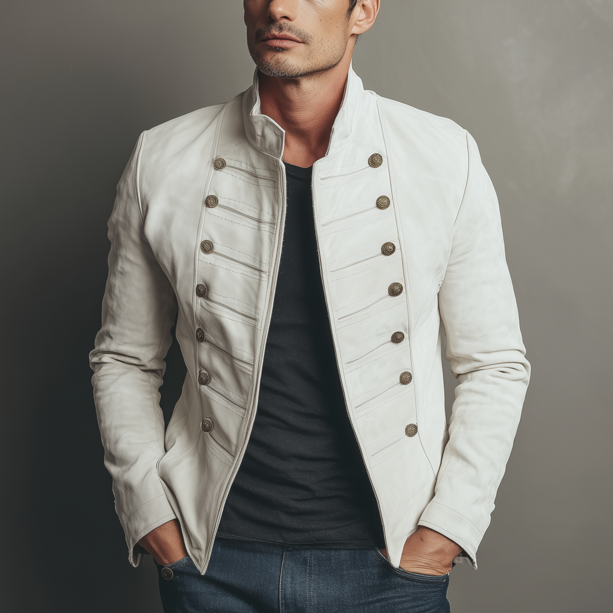 Men's Classic Retro Stand Collar Double-breasted Suede Slim-fit Jacket MTA2269H0K