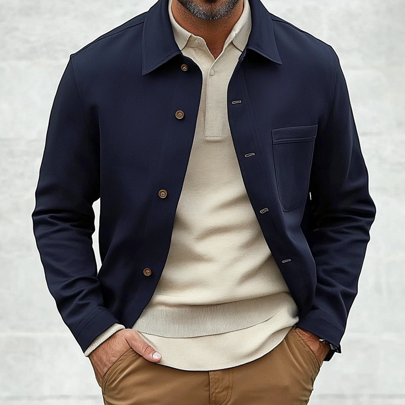 Men's Cotton Blend Lapel Single-Breasted Shirt Jacket MTA2726H0X