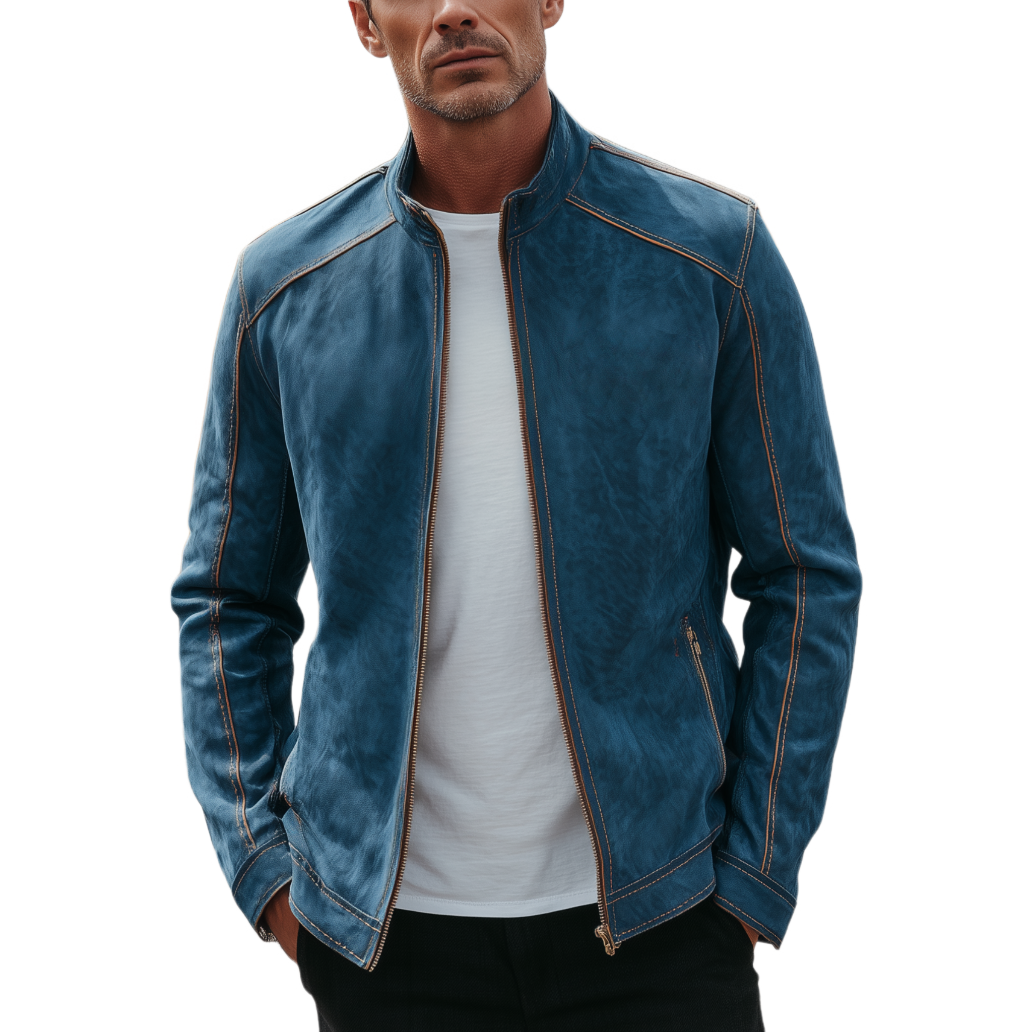 Men's Classic Retro Western Style Stand Collar Suede Zip-Up Jacket MTA2527H6K