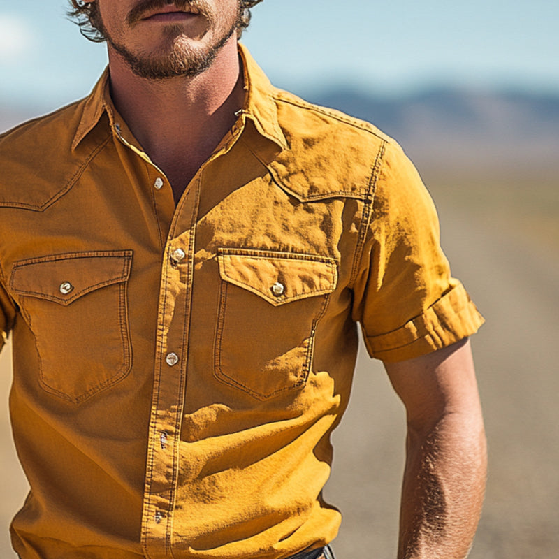 Men'S Western Cowboy Style Multi-Pocket Short Sleeve Shirt MTA0982E0X