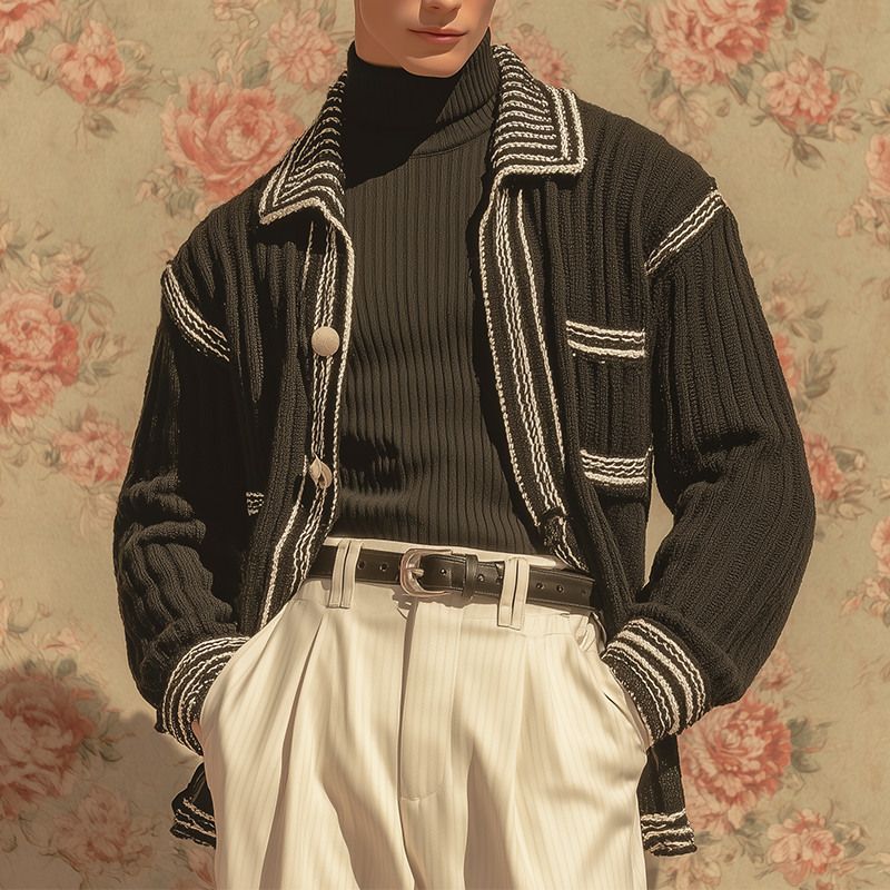 Men's Autumn And Winter Fashion Striped Cotton Yarn Knitted Cardigan MTA2211I3P
