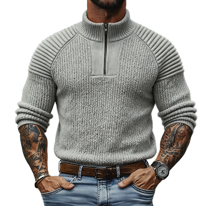 Men's Solid Color Casual Half-zip Knitted Sweater MTA1714J2X