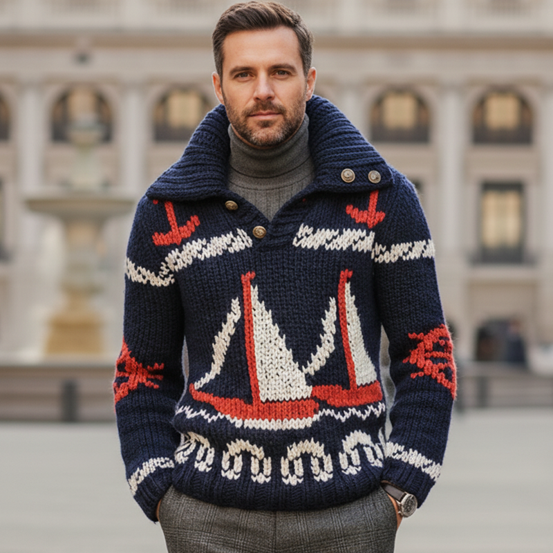 Men's Stylish Nautical-themed Knitted Pullover Sweater MTA2349I9U