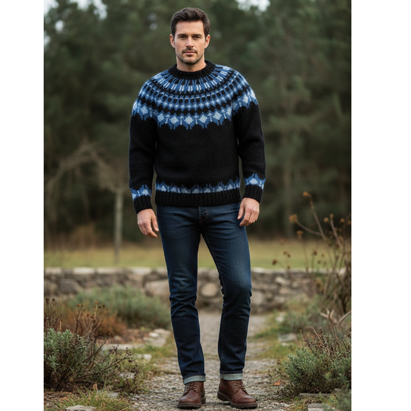 Men's Crew Neck Classic Jacquard Warm Sweater MTA3063I1U