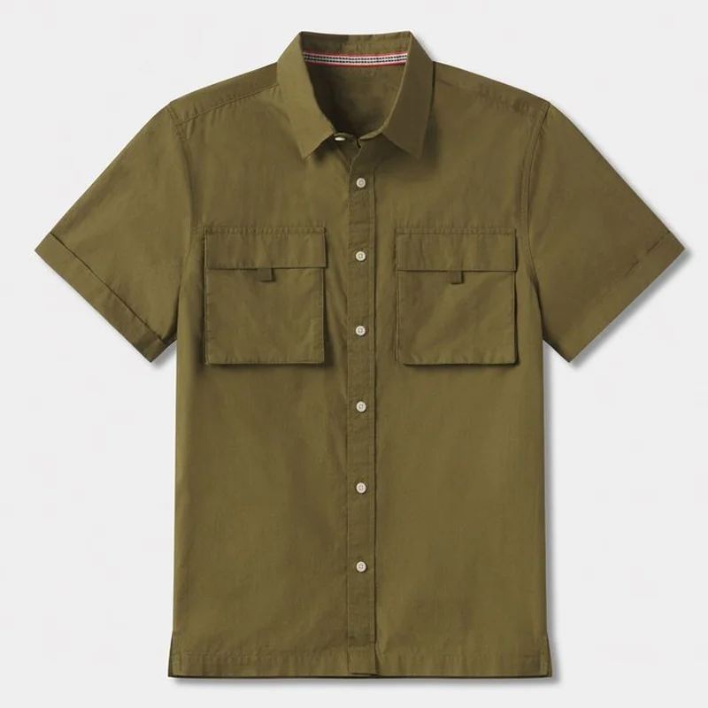 Men's Solid Color Lapel Chest Pocket Short Sleeve Cargo Shirt 27267452Z