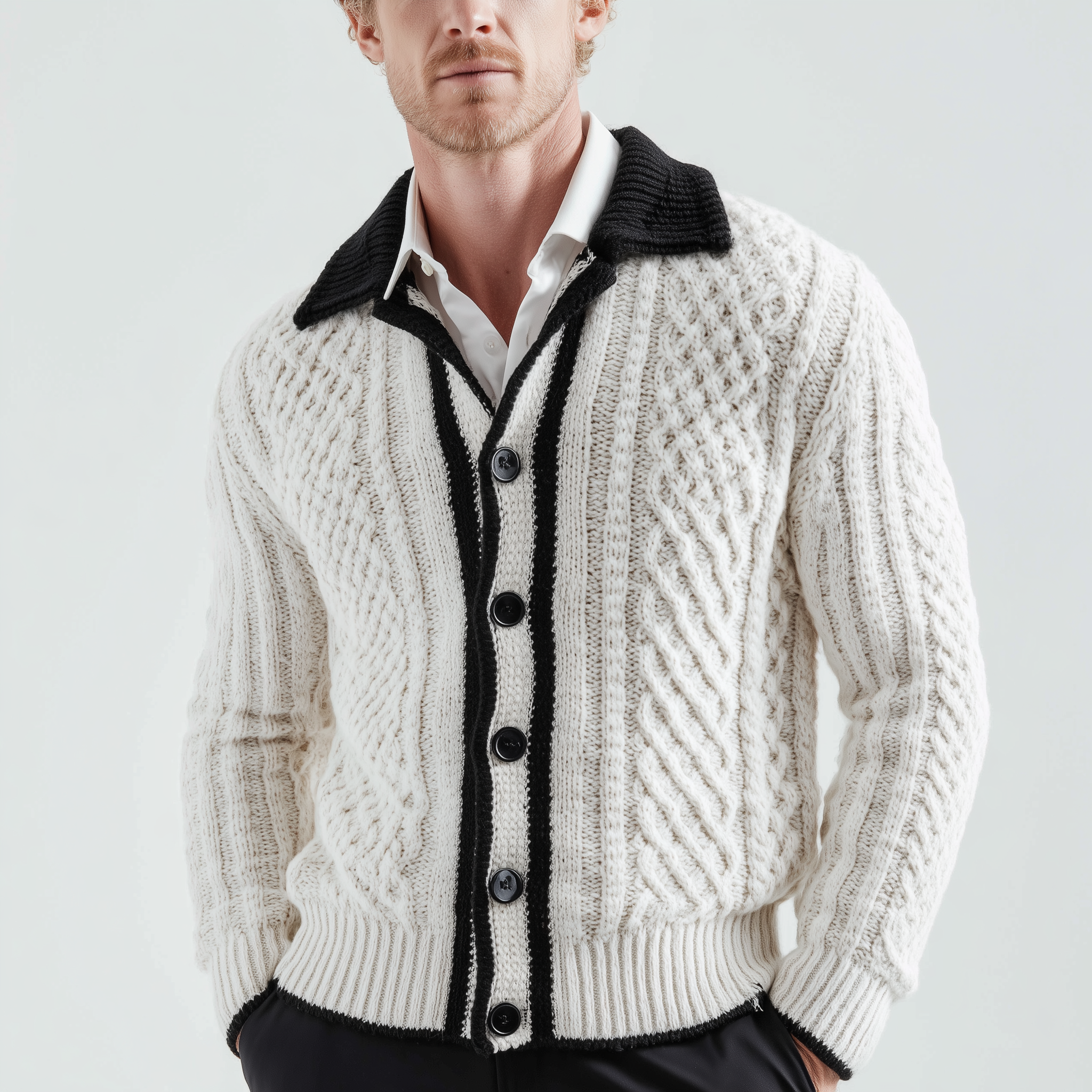 Men's Winter Fashionable Cable-knitted Cotton Sweater MTA1635J0P