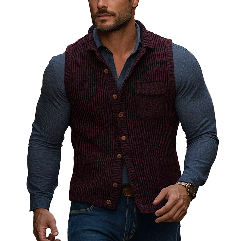 Men's Winter Retro Cotton Yarn Knit Stand Collar Button Vest MTA2876K9P