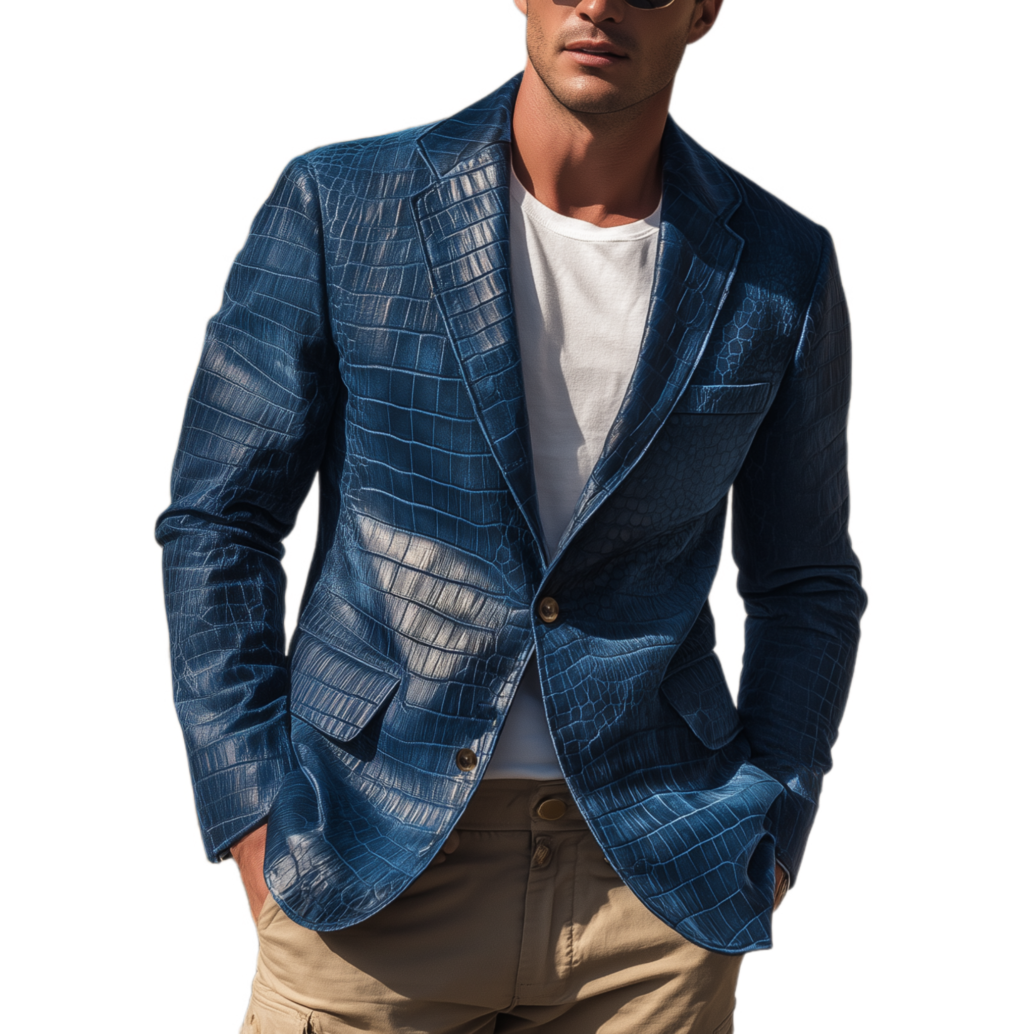 Men's Classic Vintage Textured Leather Single-breasted Slim-fit Blazer MTA0523H7K
