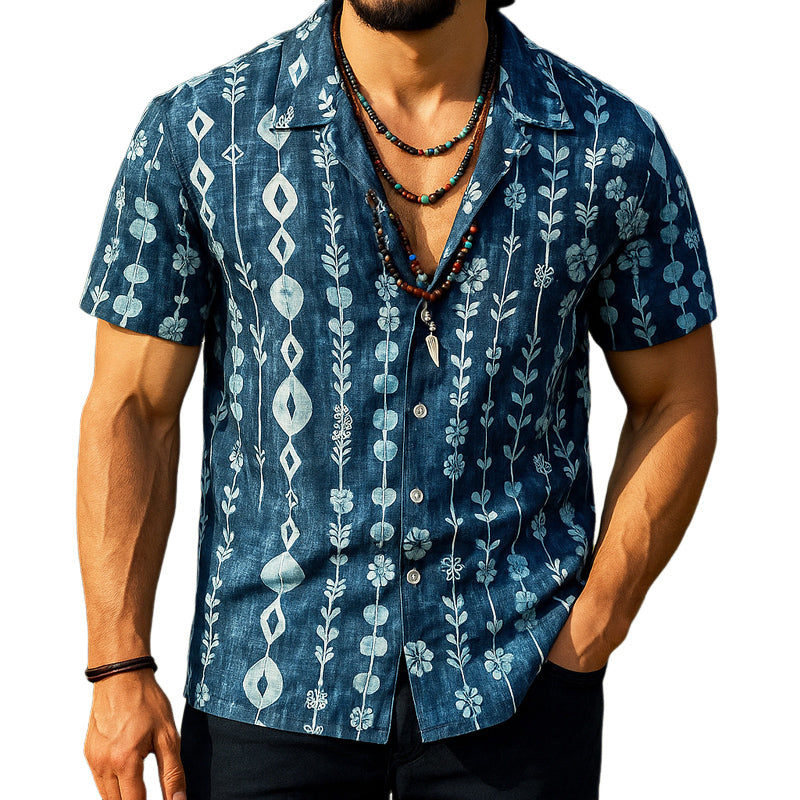 Men's Summer Comfort Vintage Printed Short Sleeve Shirt MTA1646E8U