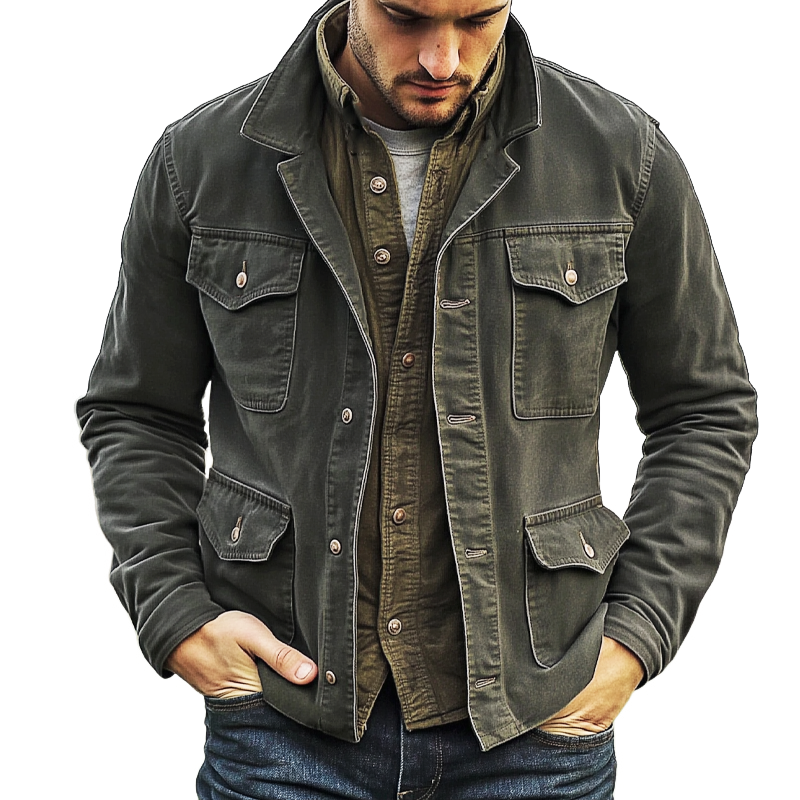 Men's Vintage Faded Button-Down Denim Jacket MTA0479I3U