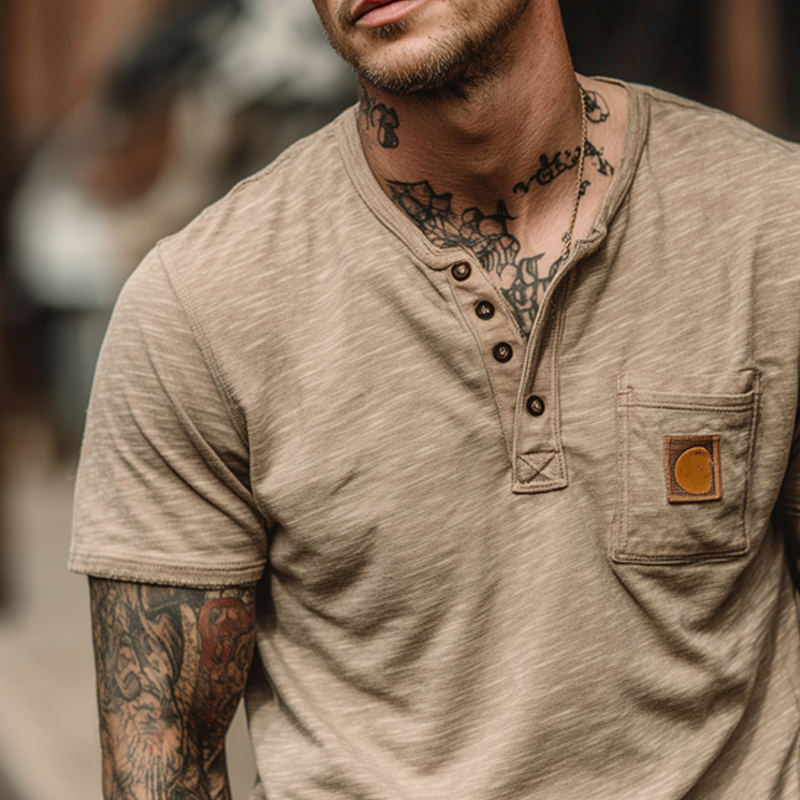 Men's Cotton Blend Henley Neck Short Sleeve T-Shirt MTA0732G9X