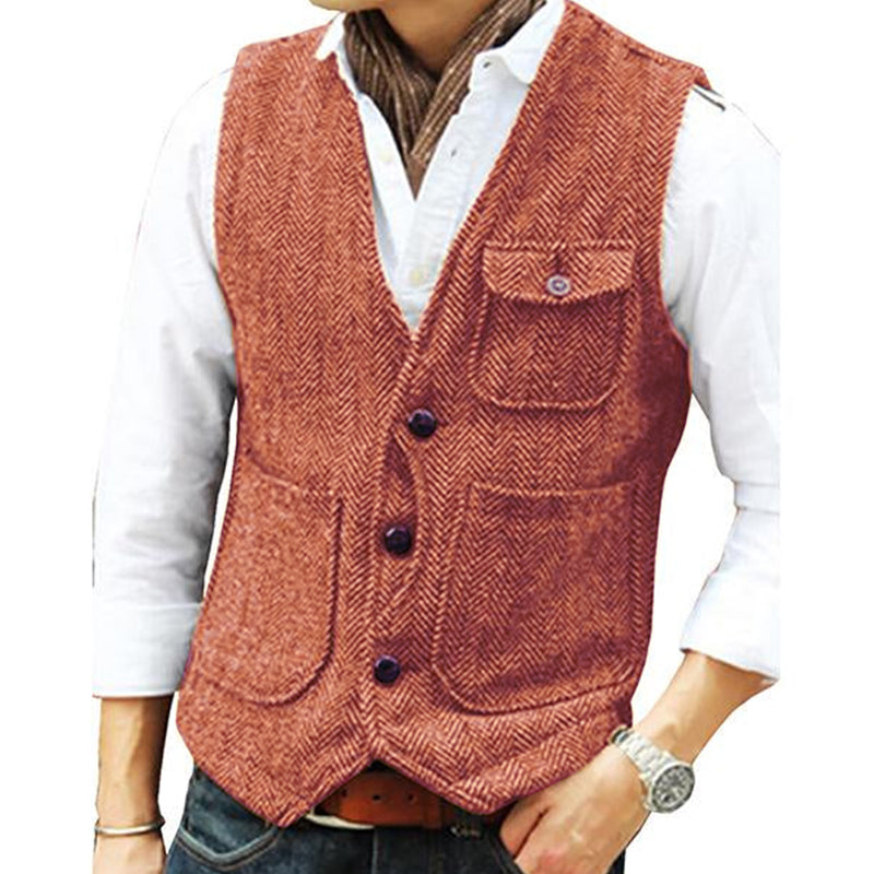 Men's V-neck Single-breasted Tweed Vest 39854419M