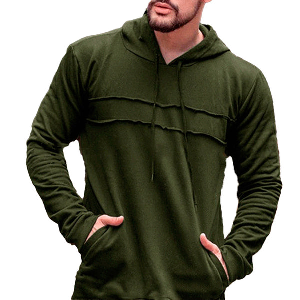 Men's Autumn and Winter Casual Solid Color Stitching Drawstring Long Sleeve Hoodie 58453116U