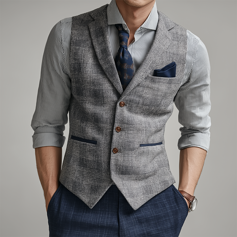 Men's Retro Casual Plaid Lapel Vest MTA2295K0TO