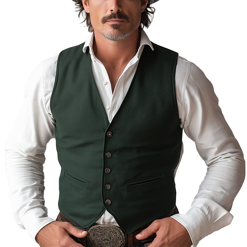 Men's Summer Fashion Western Cowboy Style Solid Color Blended Casual Vest MTA2906D5P
