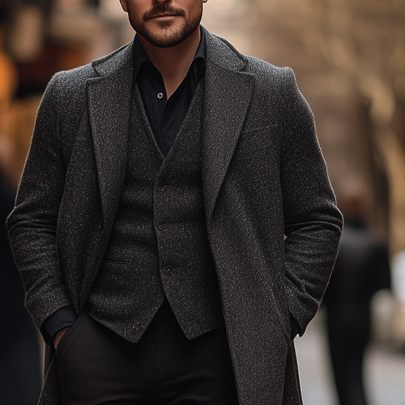 Men's Vintage Blend Single-breasted Mid-length Coat MTA2866H5X