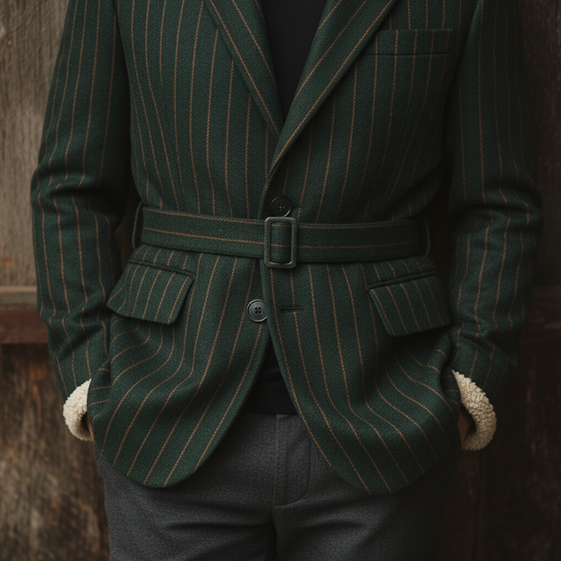 Men's Winter Fashion Plush Collar Striped Faux Wool Coat MTA3053I1P