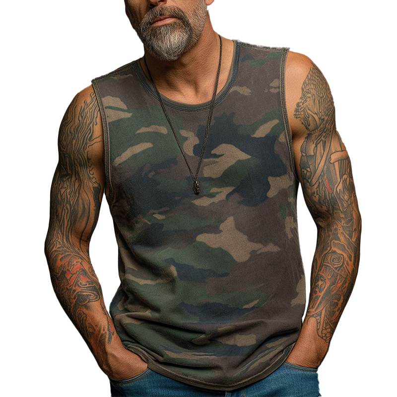 Men's Summer Fashion Camouflage Print Cotton Blend Tank Top MTA1569G0P