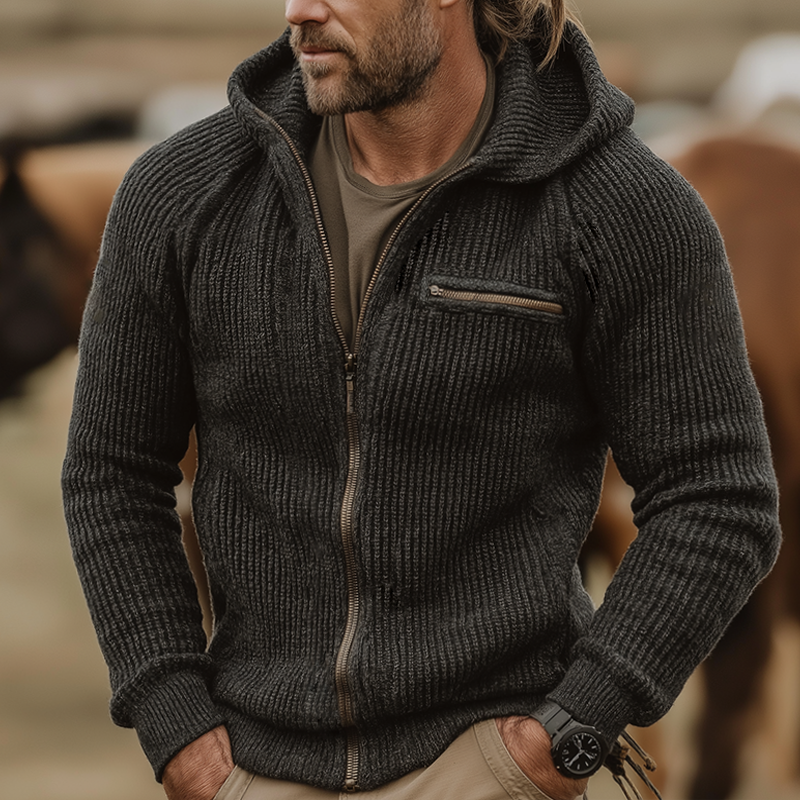 Men's Retro Casual Knitted Hooded Zip-Up Cardigan Jacket MTA2826J4TO