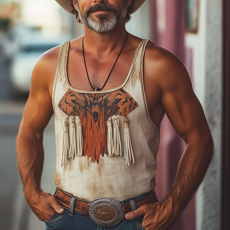Men's Summer Retro Printed Tassel Tank Top MTA2595D7U
