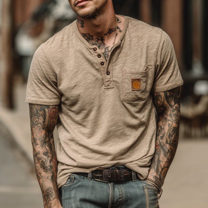 Men's Cotton Blend Henley Neck Short Sleeve T-Shirt MTA0732G9X