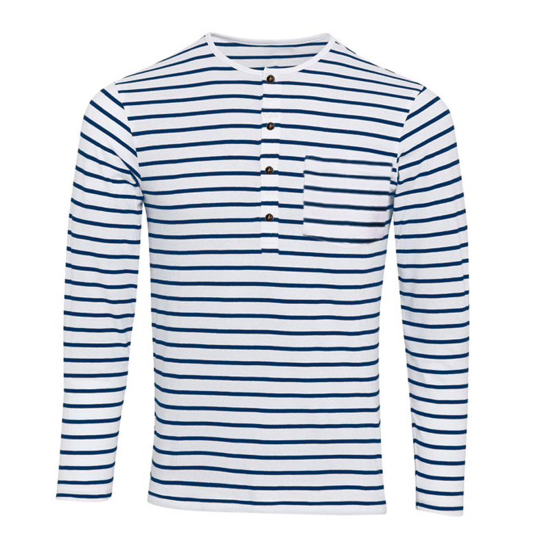 Men's Striped Henley Collar Long Sleeve Casual T-shirt 00046965Z