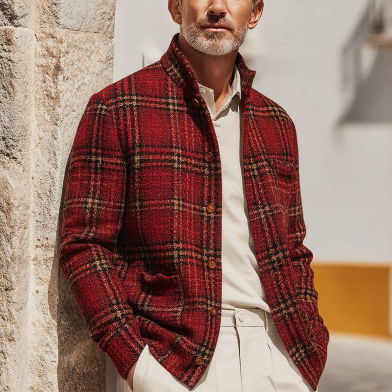 Men's Autumn And Winter Vintage Checkered Tweed Jacket Coat MTA1999I0P