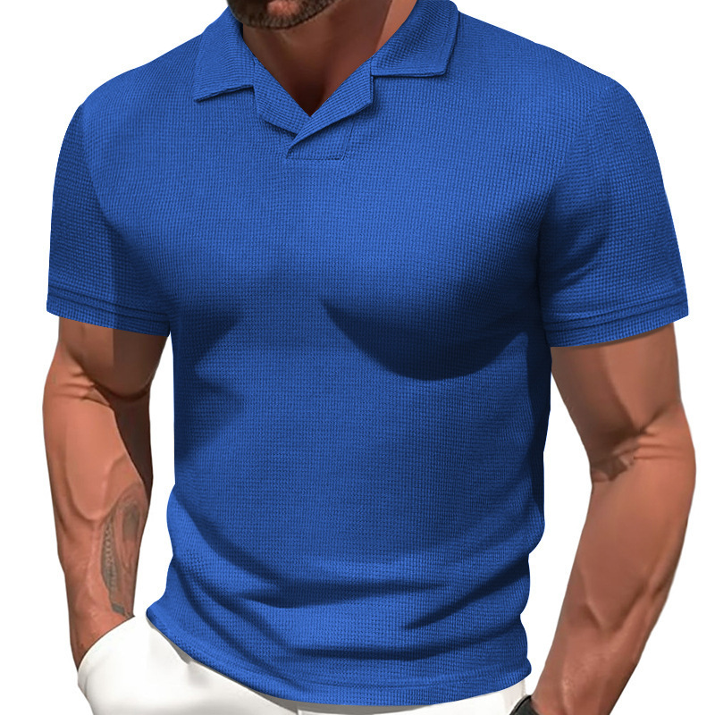 Men's Solid Color Waffle Short-sleeved Polo Shirt MTA2874G5X