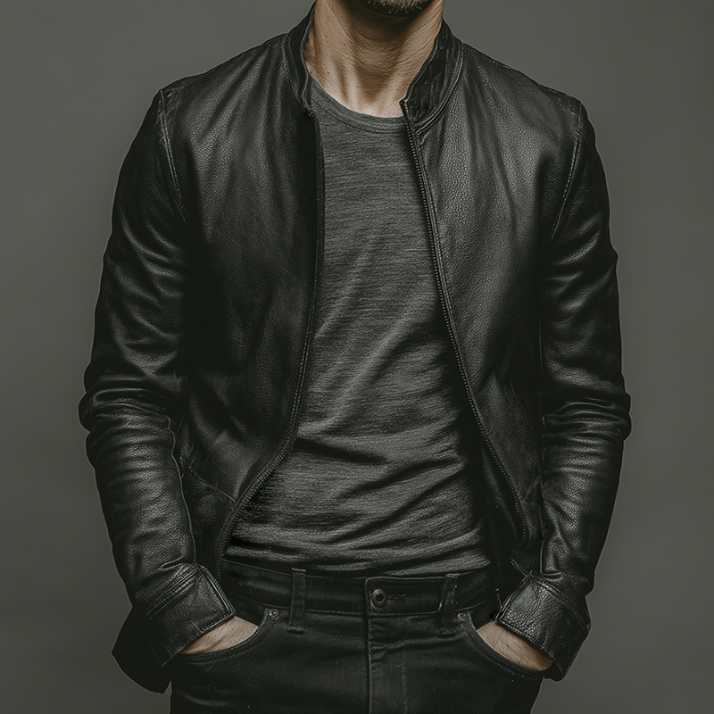 Men's Retro Casual PU Stand Collar Zipper Leather Jacket MTA2750K3TO