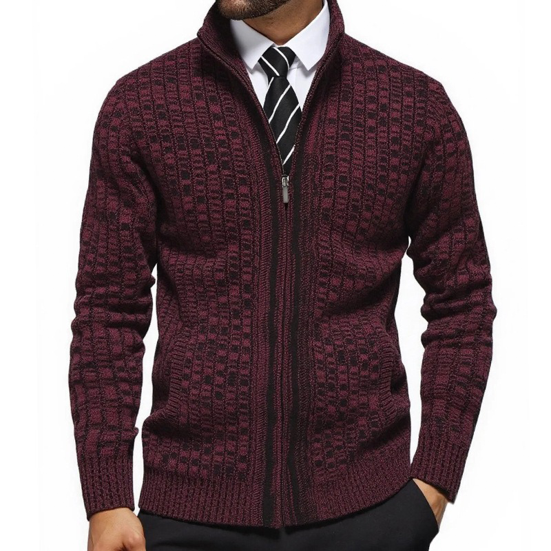 Men's Slim-fit Blended Stand-up Collar Zippered Knitted Cardigan MTA1389H2X