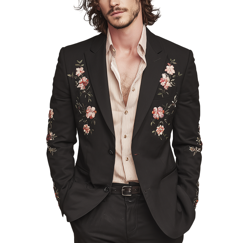 Men's Simple Fashion Embroidered Wedding Blazer MTA1536H1P