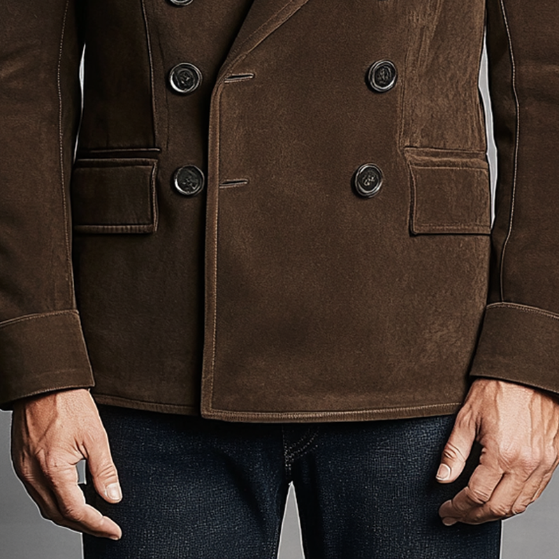 Men's Retro Faux Suede Lapel Double-Breasted Blazer MTA2873K5X