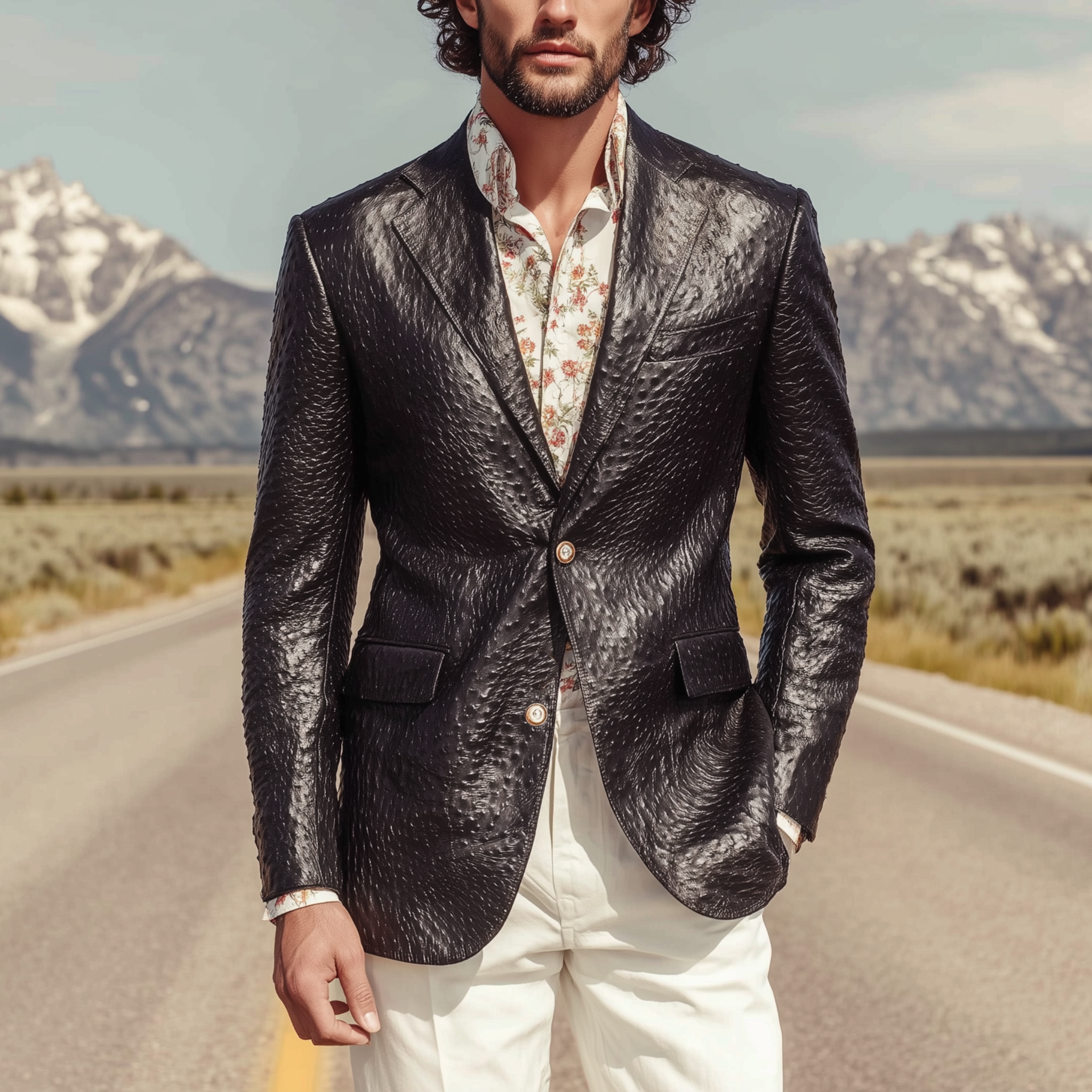 Men's Classic American Retro Texture PU Leather Slim Single-breasted Blazer MTA1603H5K